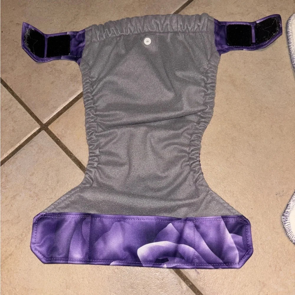 RAGABabe Purple Rose Reusable Diaper Cover with 2 Cotton & Bamboo Inserts